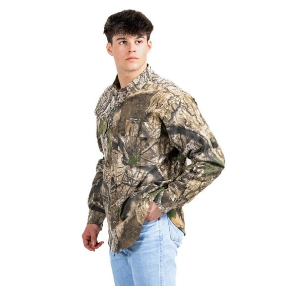 Realtree Men's Button Down Long Sleeve Camp Shirt, APX Camo, Relaxed Fit, Cotton Blend, Hunting, Outdoor Workwear, Size XL