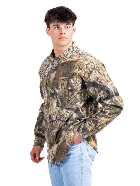 Men's Button Down Long Sleeve Camp Shirt, APX Camo, Relaxed Fit, Cotton Blend, Hunting, Outdoor Workwear, Size XL
