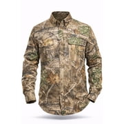 Realtree Men's Hunting Button Down Long Sleeve Camp Shirt, EDGE Camo, L