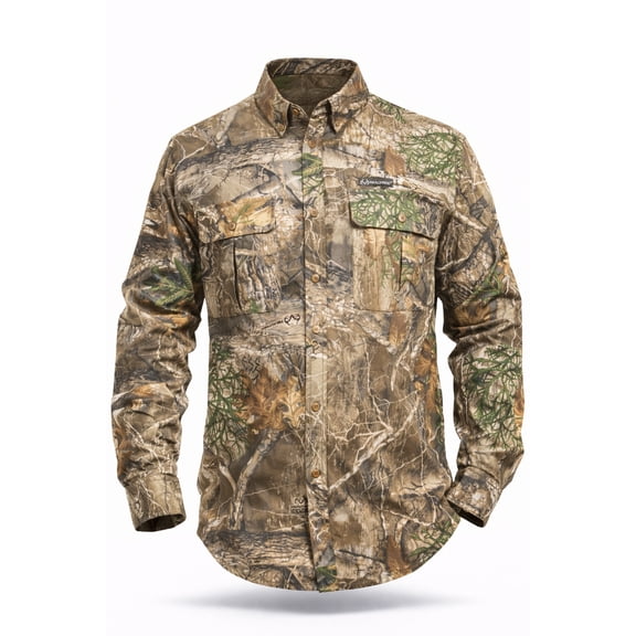 Realtree Men's Hunting Button Down Long Sleeve Camp Shirt, EDGE Camo, 4X