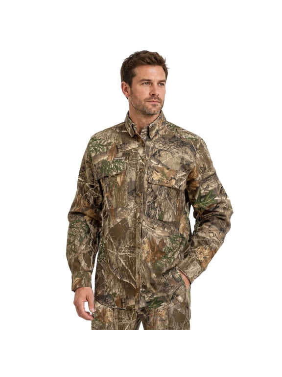 Men's Hunting Button Down Long Sleeve Camp Shirt, EDGE Camo, 4X