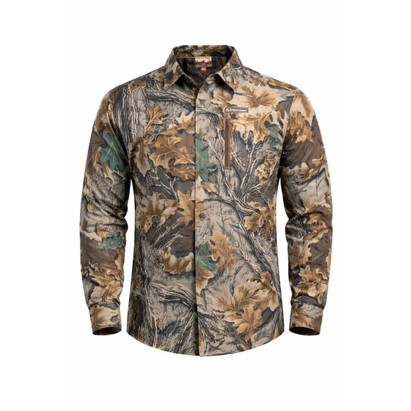 Realtree Men's Hunting Long Sleeve Button-Down Shirt, Classic Camo, Lightweight, 2X