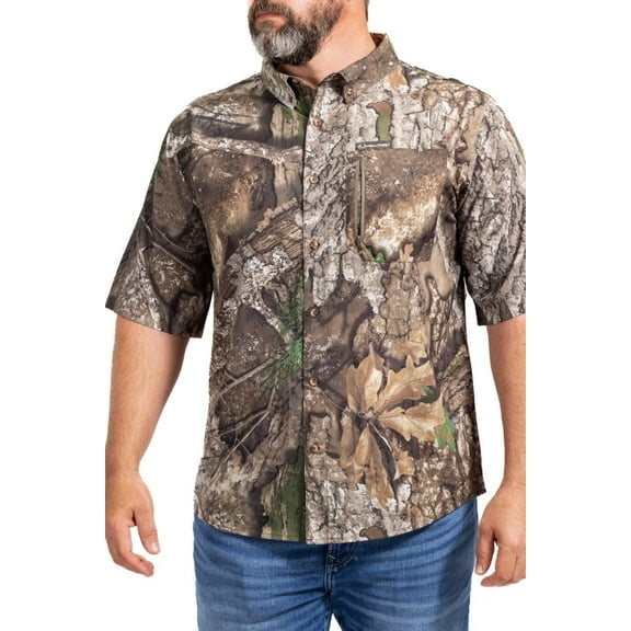 Realtree Activewear Button Down Short Sleeve Men's Hunting Shirt, APX Camo, Size S - 4X
