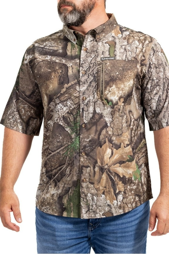Activewear Button Down Short Sleeve Men's Hunting Shirt, APX Camo, Size S - 4X