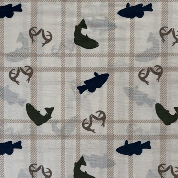 Realtree Cotton Rich Beige Fish Antler Plaid Sheet Set, Full Bed Sheets