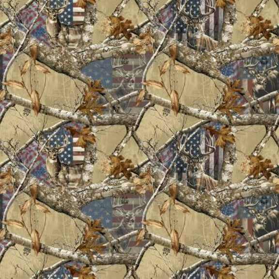 Realtree Deer & Flag Allover Desert Cotton Fabric