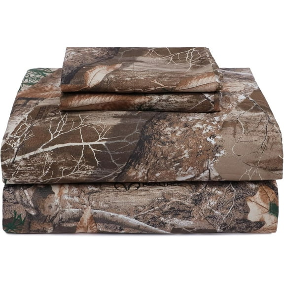 VISI-ONE Realtree Edge Queen Camo 4 Piece Sheet Set – Lightweight, Cooling, Wrinkle-Free Microfiber 15" Deep Pockets Sheets, Unisex Rustic Western Farmhouse Style Made to Complement All Living Spaces