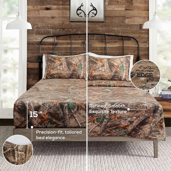 VISI-ONE Realtree Edge Twin Camo 3 Piece Sheet Set – Lightweight, Cooling, Wrinkle-Free Microfiber 15" Deep Pockets Sheets, Unisex Rustic Western Farmhouse Style for Home, RVs, and Camping Retreats