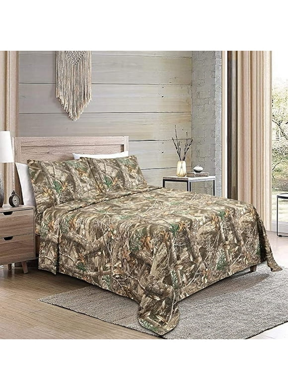 Realtree Edge Polycotton 100 GSM Percale Weave 4-Piece Sheet Set Super Soft, Easy Care (Full, Brown)