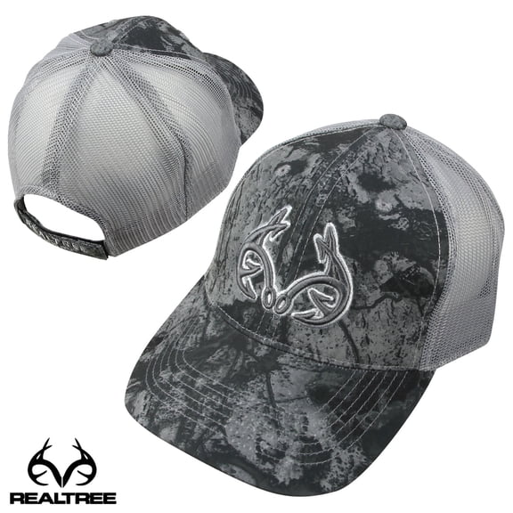 Realtree Fishing Hook Horns Mesh Back Cap- RTF Grey/Grey