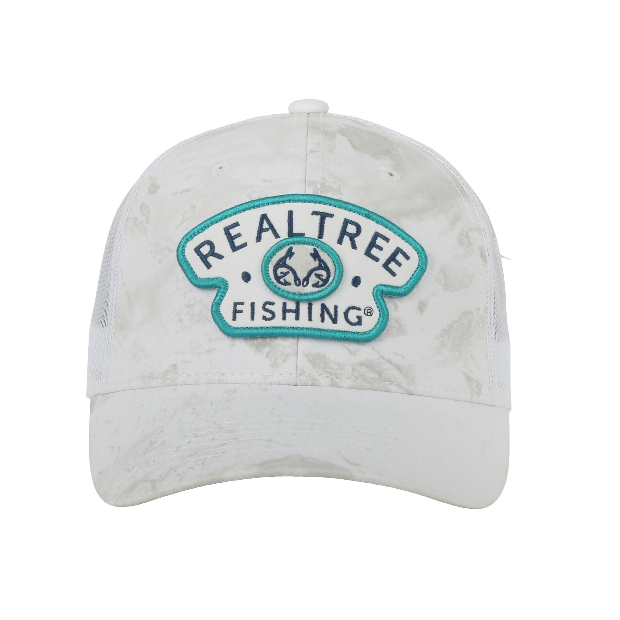 Realtree® Fishing WAV3 White Camo Patch Hat – Mid Profile Mesh Back Snapback, One Size