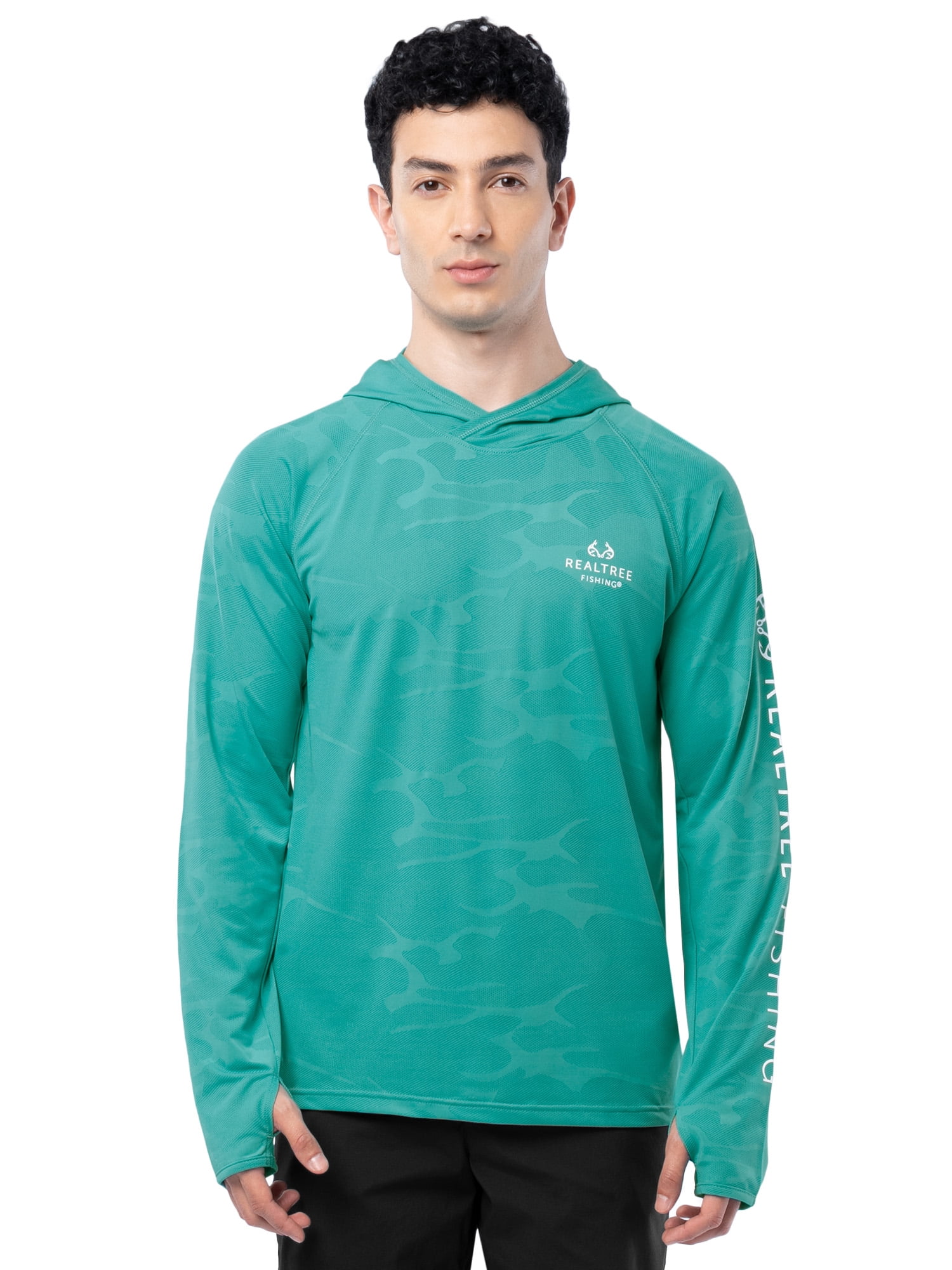 Realtree Fishing Men’s Long Sleeve Performance Raglan Tag-free Hooded Shirt, size S-3XL