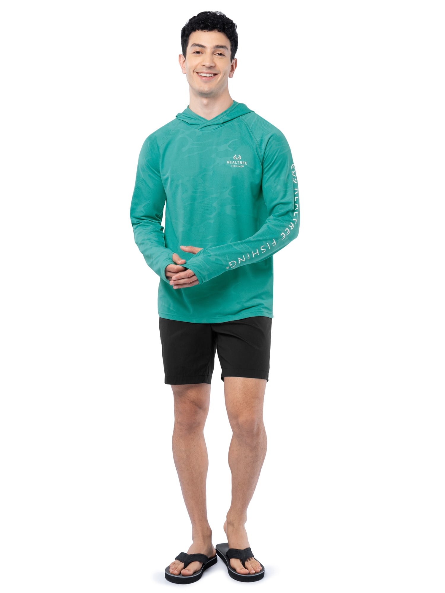 Realtree Fishing Men’s Long Sleeve Performance Raglan Tag-free Hooded Shirt, size S-3XL