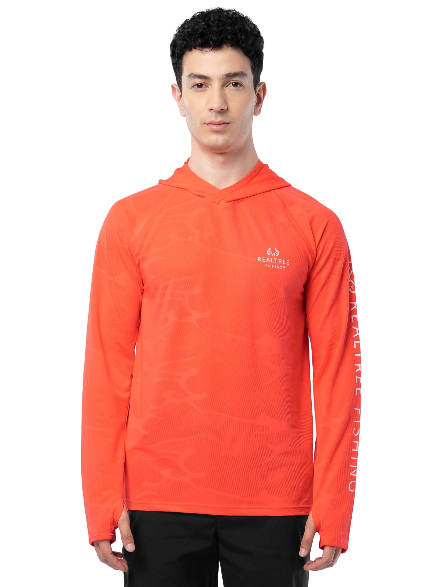 Realtree Fishing Men’s Long Sleeve Performance Raglan Tag-free Hooded Shirt, size S-3XL