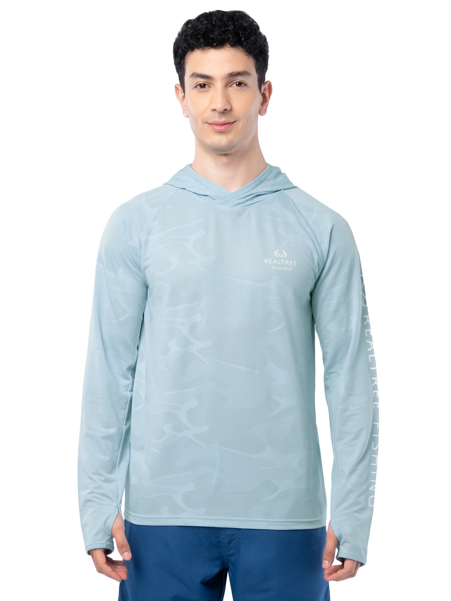 Realtree Fishing Men’s Long Sleeve Performance Raglan Tag-free Hooded Shirt, size S-3XL