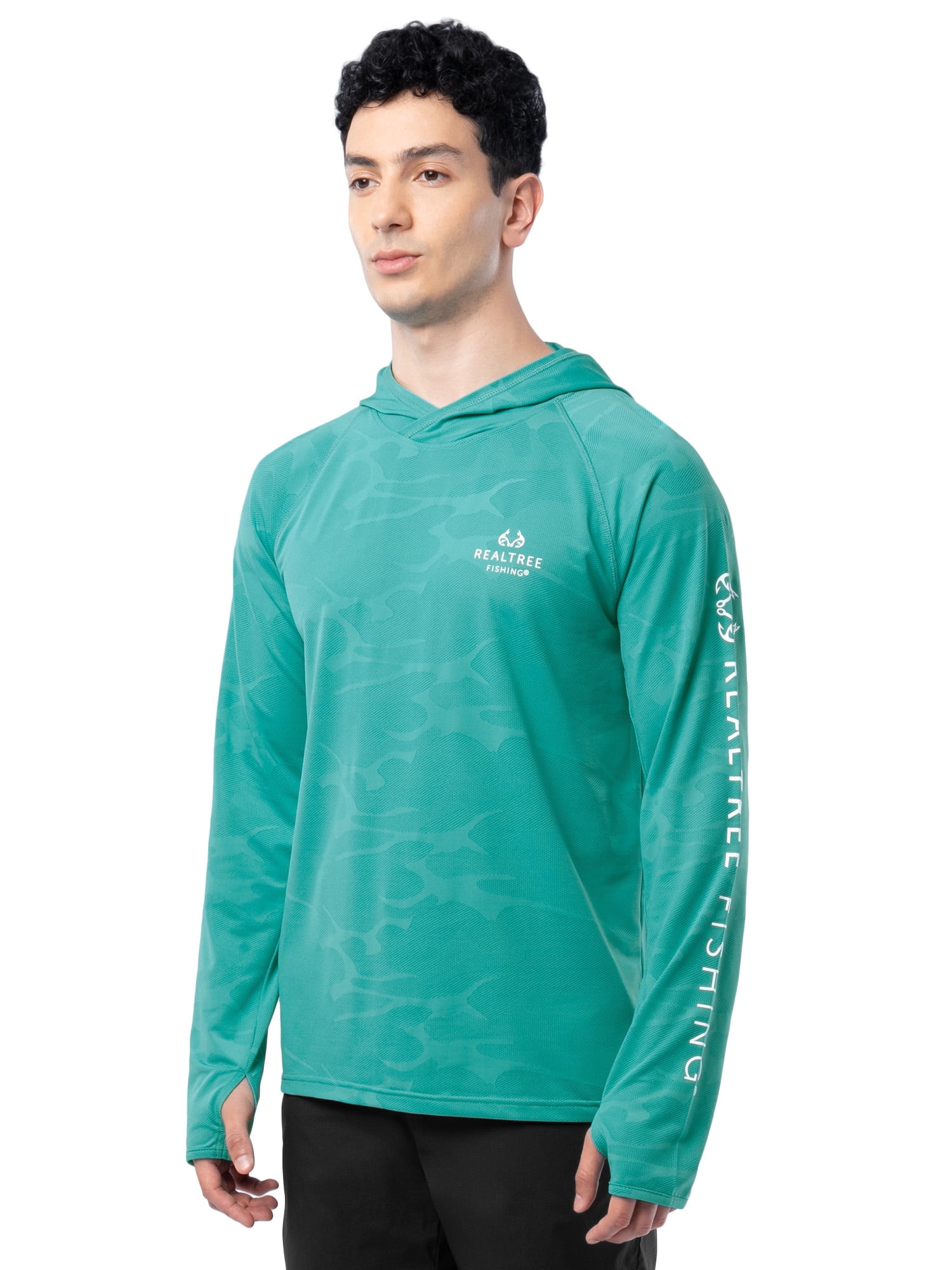 Realtree Fishing Men’s Long Sleeve Performance Raglan Tag-free Hooded Shirt, size S-3XL