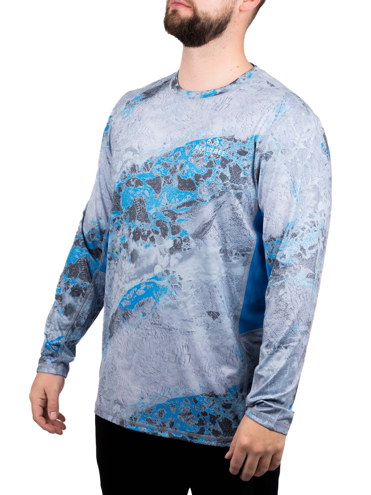 Realtree Fishing Shirt Mens S Blue Wave Print Logo Hunting Outdoor