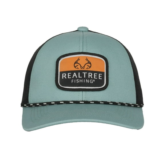 Realtree Fishing Cap, Structured Trucker Hat for Men, Mesh Back, Rope   Accent, One Size, Adult, Sage/Black