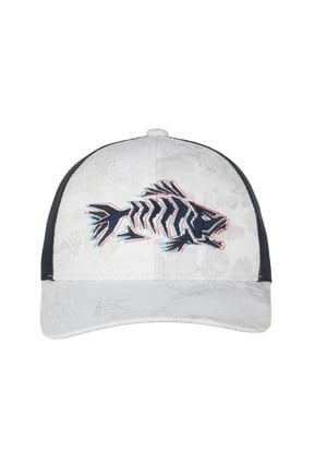 Fishing Cap, Embroidered Fish Trucker Hat for Men, Mesh Back, Snapback, One Size, Adult, Wav3 White Camo