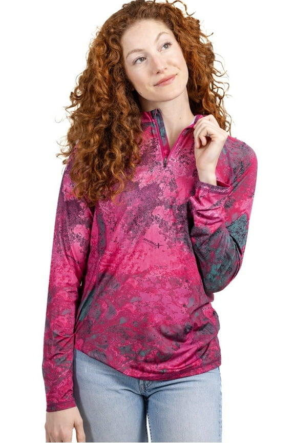 Fishing Xtreme Camo Women's Magenta 1/4 Zip Jacket Shirt | UPF 50+ | Size XL