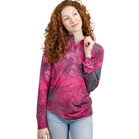 Realtree Fishing Xtreme Camo Women's Magenta 1/4 Zip Jacket Shirt | UPF 50+ | Size XS
