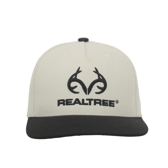 Realtree Structured 5-Panel Flat Visor Hat – Embroidered Horns Logo Cap, Putty, One Size