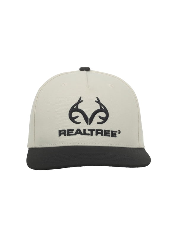 Structured 5-Panel Flat Visor Hat Embroidered Horns Logo Cap, Putty, One Size