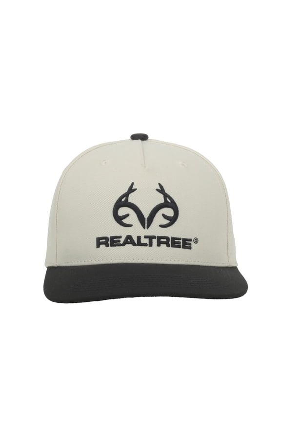 Structured 5-Panel Flat Visor Hat Embroidered Horns Logo Cap, Putty, One Size