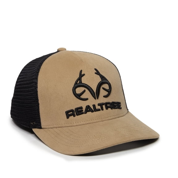 Realtree Flexible Adult Male Fitted Baseball Hat, Camel/Black, L/XL
