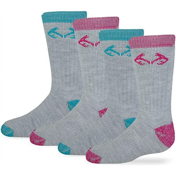 Realtree Girls Socks, 4 Pair Merino Wool Outdoor Kids Youth Boot Socks (Little Girls & Big Girls)