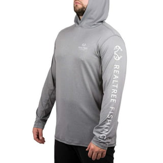 Realtree Men's Long Sleeve Fishing Hoodie, Performance Hooded Tee Shirt in Grey, Sizes S-3xl