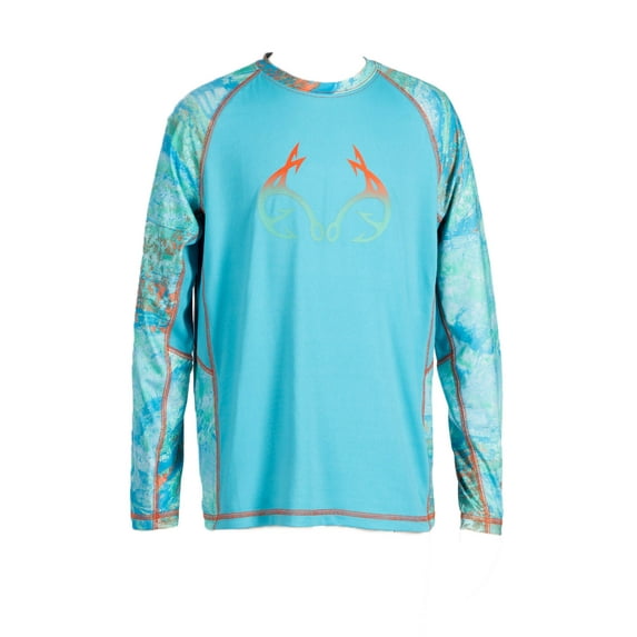 Realtree Kid's Long Sleeve Fishing Tee, Youth Performance Shirt in RT Aspect Baja Blue, Sizes XS-XL