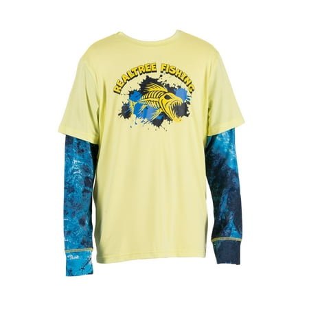 Realtree Kid's Long Sleeve Performance Fishing Tee, Lime, XL
