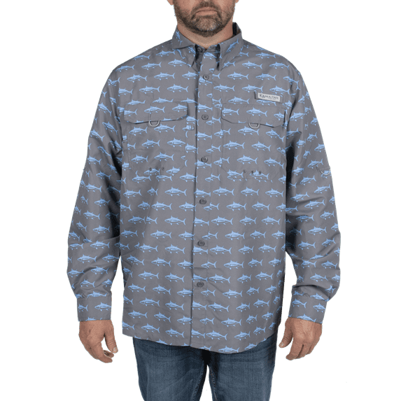 Realtree Men's Long Sleeve Button Down Fishing Guide Shirt, Gargoyle Gray Tuna, Size Small
