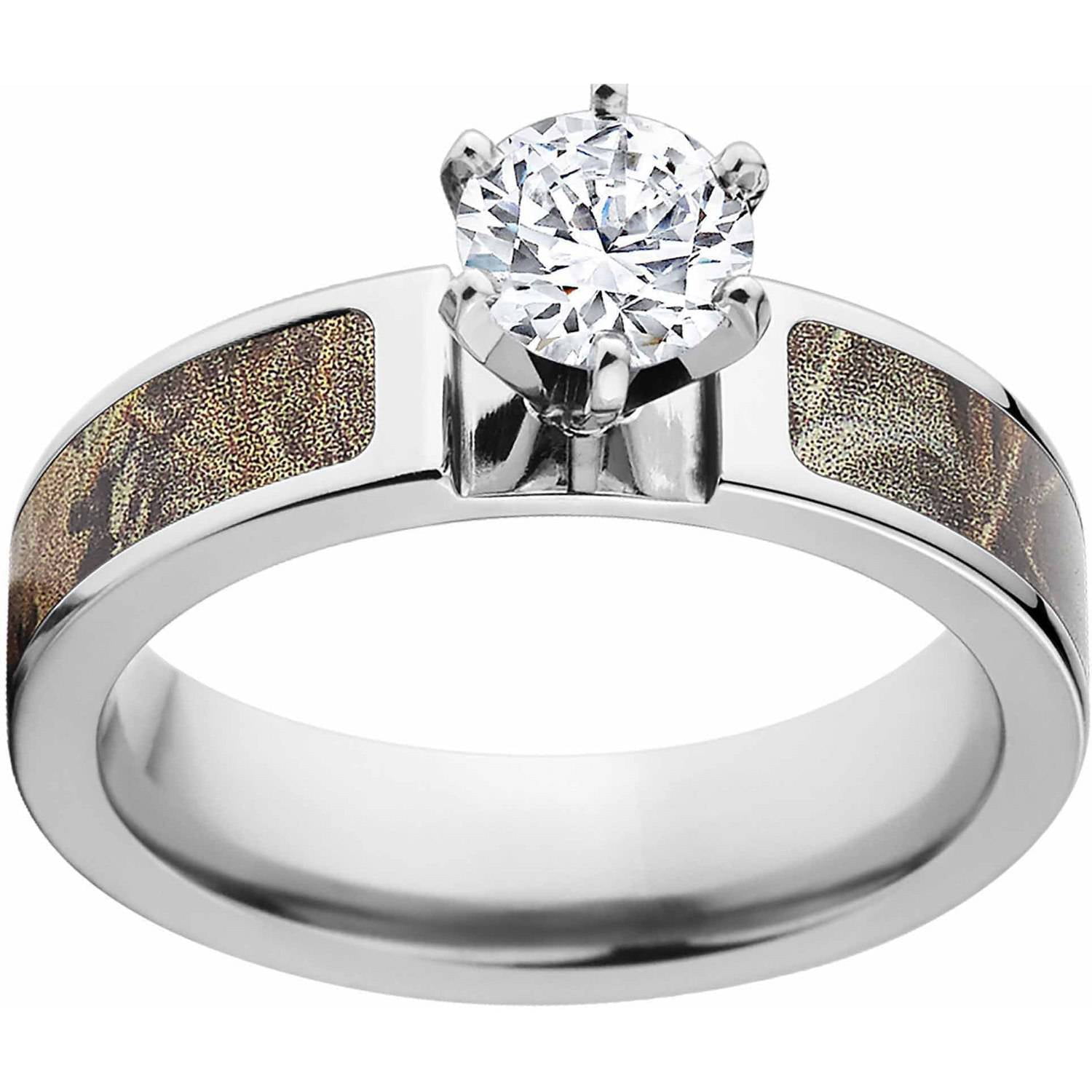 Realtree Camo 1 Carat T.g.w. Round CZ in 14kt Whit Gold Prong Setting Cobalt Engagement Ring with Polished Edges, Size: 10.5