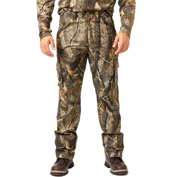 Realtree Men’s Hunting 6-Pocket Cargo Pants, Hardwoods Camo, Slim Fit, Straight Leg | 5X