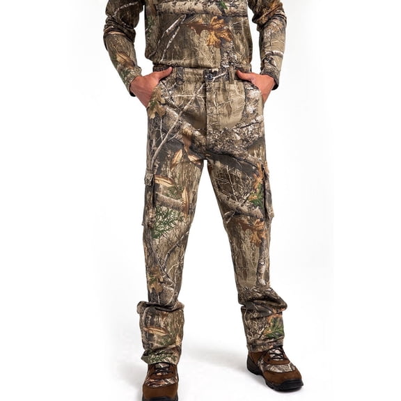 Realtree Men’s Hunting 6-Pocket Cargo Pants, EDGE camo, Slim Fit, Straight Leg | L