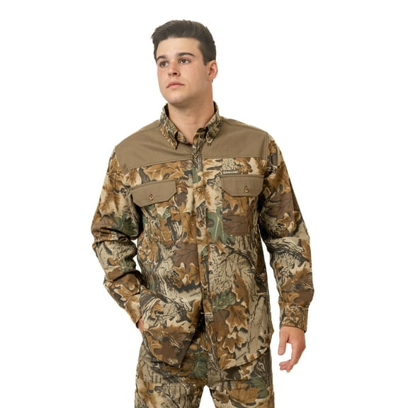 Realtree Men's Advantage Classic Camo Milk River Long Sleeve Button Down Camp Shirt- Midweight, Cotton, Breathable Outdoor Shirt for Hunting and Camping