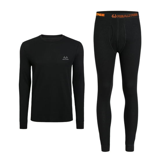 Realtree Grand Canyon Baselayers for Men, Recycled Cotton Blend Thermal Top and Pant Set, 2-Piece