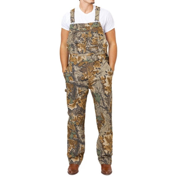 Realtree Men's Camo Hunting Cotton Bib Overalls, All-season Uninsulated Camouflage Heavy-Duty Bibs for Outdoor Activities
