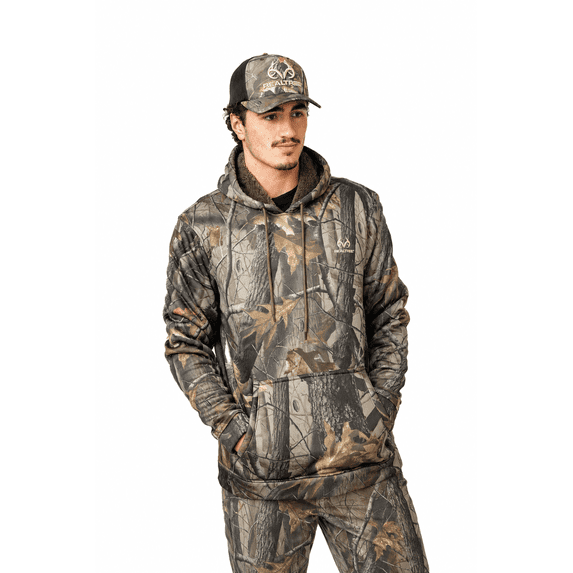 Realtree Hunting Hoodie Jacket for Men and Women - Hardwoods Camo High Pile Pullover for Outerwear | Size L
