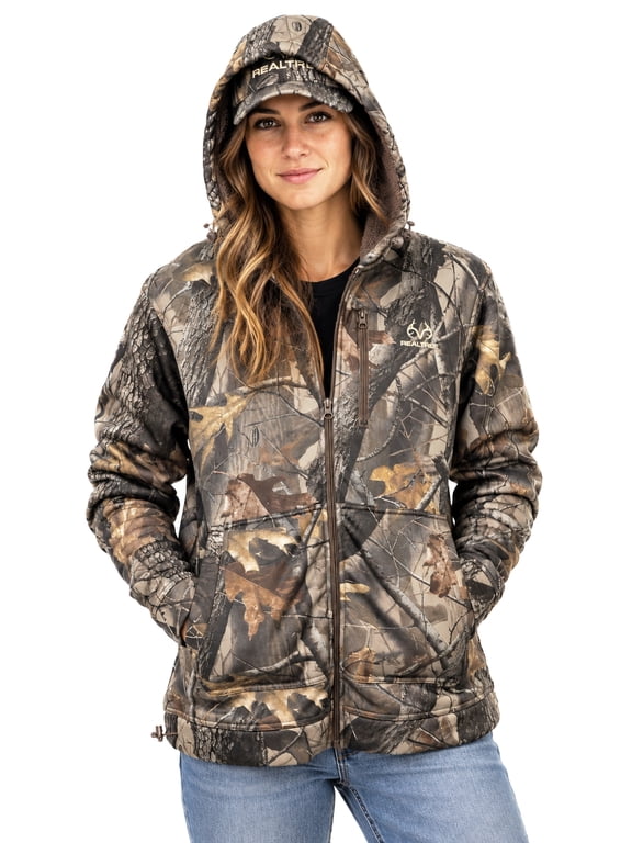 Hunting Hoodie Jacket for Men and Women - Hardwoods Camo High Pile Pullover for Outerwear | Size L