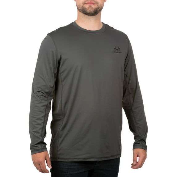 Realtree Men's Charcoal Long Sleeve Performance Tee Shirt, Up to 3XL