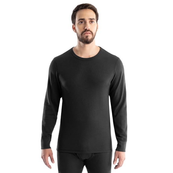 Realtree Men's Cotton Base Layer Thermal Shirt, Black, XL