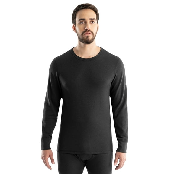 Realtree Men's Cotton Base Layer Thermal Shirt, Black, XL