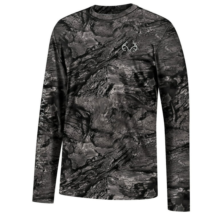 Realtree Men's Fishing Camo Aspect Black Long Sleeve UPF 50+ Sun Protection  Shirt | Size 2XL