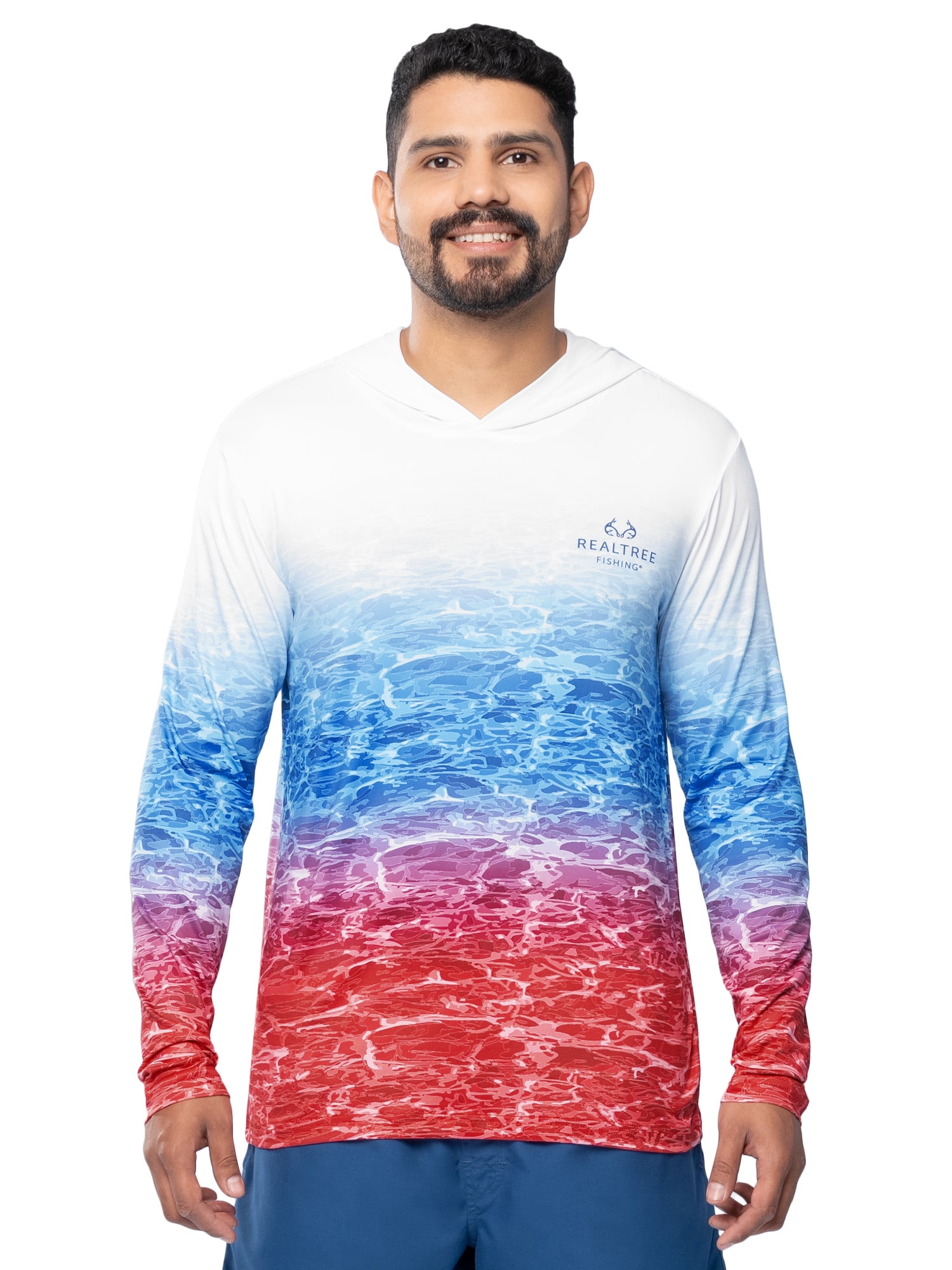 Realtree Men's Fishing Flex Americana UPF30 Long Sleeve Performance Hooded Shirt, Size S-3XL