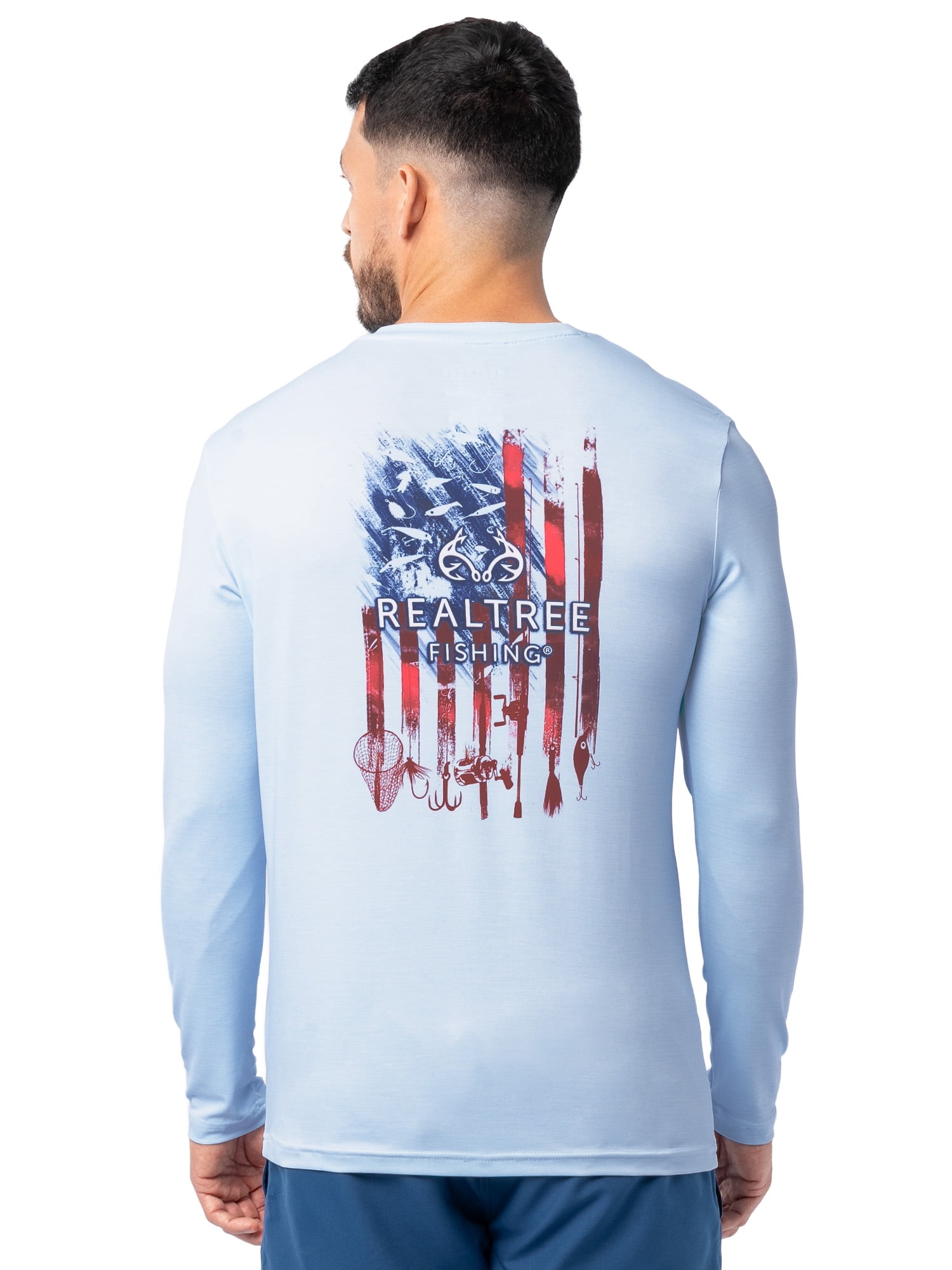 Realtree Men's Fishing Sport Americana UPF30 Long Sleeve Performance Crew Top, Size S-3XL