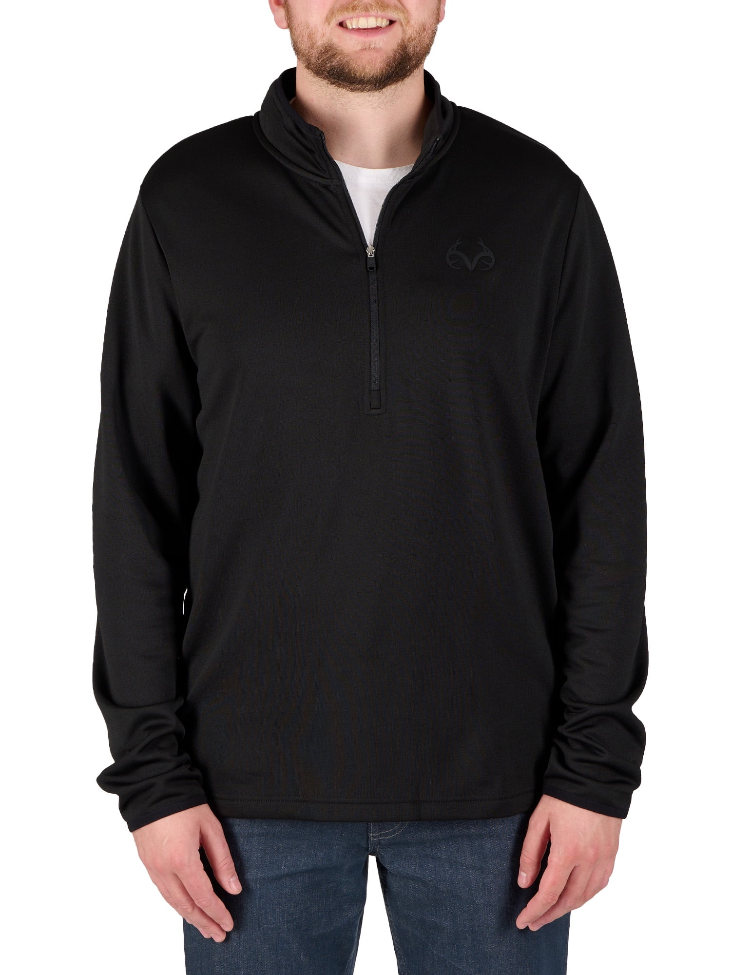 Realtree Men's Fleece Quarter Zip Pullover Sweatshirt in Black, Sizes S-2XL
