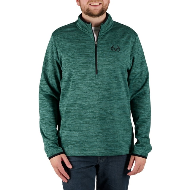 Realtree Men's Fleece Quarter Zip Pullover Sweatshirt in Green, Sizes S-2XL